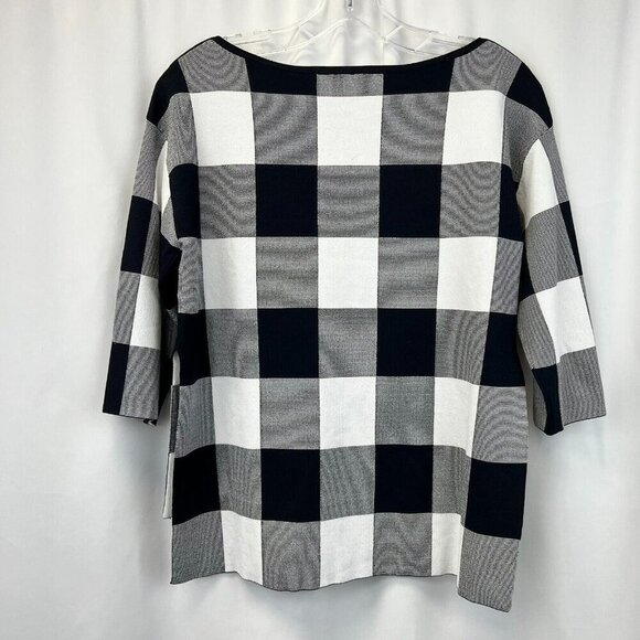 Nordstrom Collection Womens Navy White Check 3/4 Sleeve Pullover Sweater Size S - Picture 6 of 9